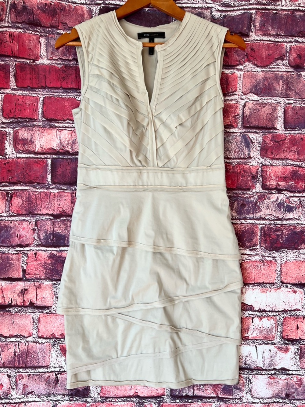 BCBGMaxAzria Cream Pleated Layered Mini Dress